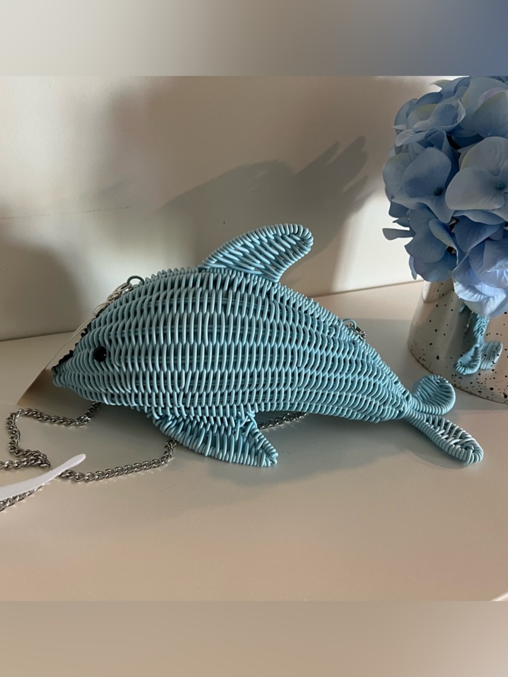 Tommy Bahama Light Blue Wicker Dolphin Crossbody Bag Viral Novelty Bag